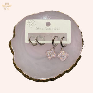 Stainless Steel Silver Stone Hoop Drop Earrings